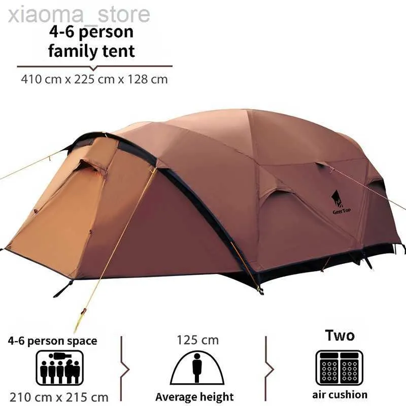 Tentes et abris Tente tunnel 4-6personnes poteau en aluminium double couche imperméable coupe-vent en plein air camping familial randonnée grand espace équipement de barbecue