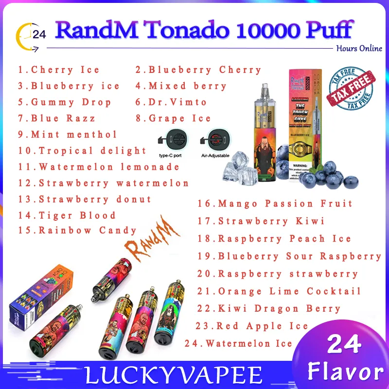 100% original Randm Tornado Puff 10000 caneta de vape descartável e cigarro de cigarro de bateria recarregável Bobina de fluxo de ar bobina 20ml 10k Big Vapor Kit Authentic 10K
