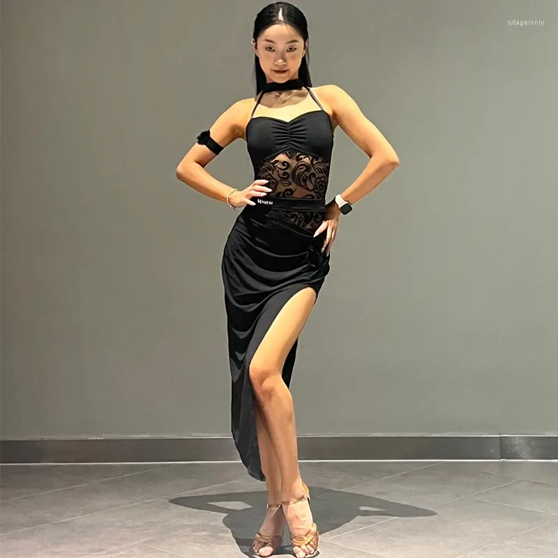 Maxi Dress Black Wendy Lace Dress Latin Dance Outfits: Womens
