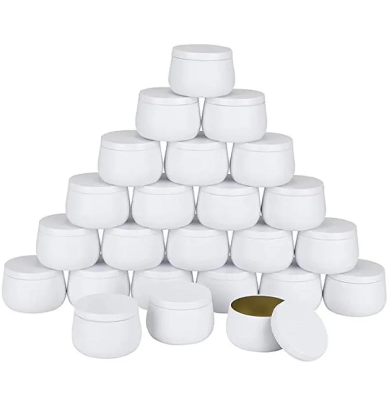 Novidade Itens 4oz Jarra de lata de vela redonda branca com tampas Recipiente de latas de metal artesanal para fazer DIY Armazenamento de doces em 5 cores 2302028102192