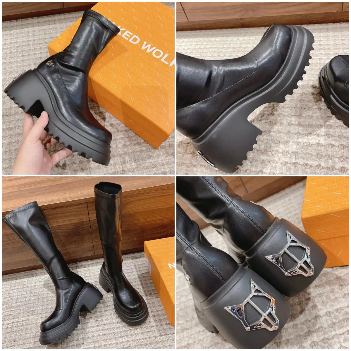 NAKED WOLFE★SPICE STRETCH BOOT ロゴ ロングブーツ Black Naked Wolfe Spice Black Stretch Knee-High Boots | Saks Fifth