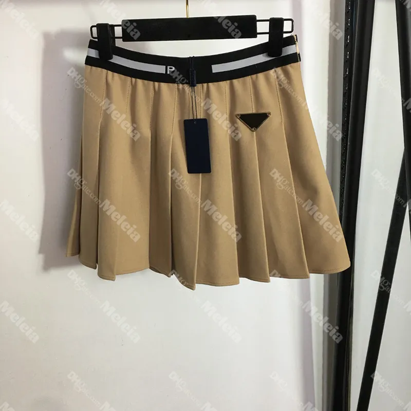 Triangle Badge Pleated Skirts Womens High Waist Skirt Letter Skirts for Female Khaki Party Lady Skirt