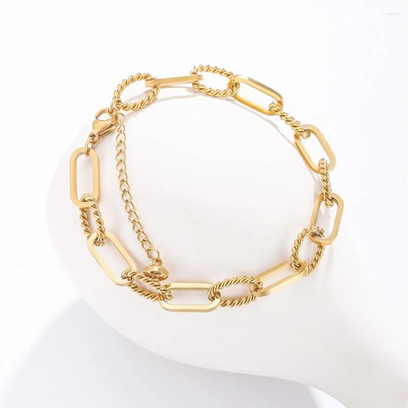 Pulseiras de link cor de ouro simples pulseira de aço inoxidável para mulher unissex punk cadeia jóias de jóias 2023 tendência 11.11