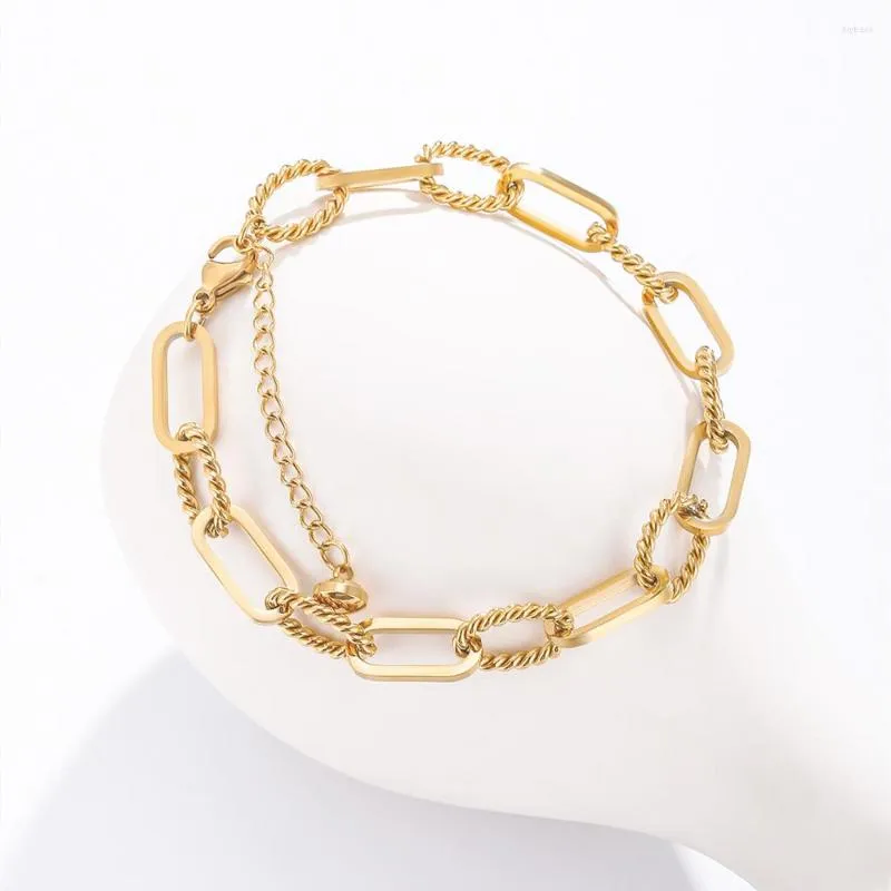 Braccialetti di collegamento Bracciale in acciaio inossidabile semplice color oro per donna Regali di gioielli da polso a catena punk unisex 2023 Trend 11.11