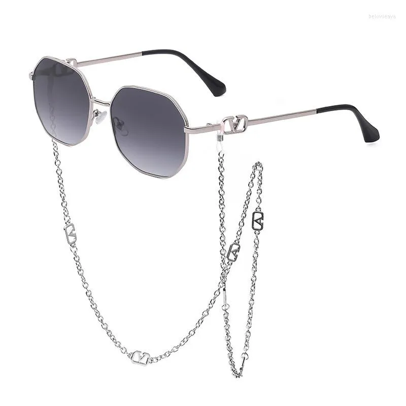 Sunglasses Chain 2023 Female High-end Fashion Round Metal Frames Glasses Trendy Latest Style Ultraviolet Proof UV400