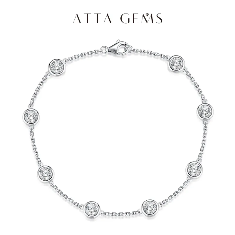 Bracelet perlé ATTAGEMS en argent Sterling 925, 40mm, couleur D, diamant, pierres précieuses, bijoux plaqués rhodium pour femme, 230424