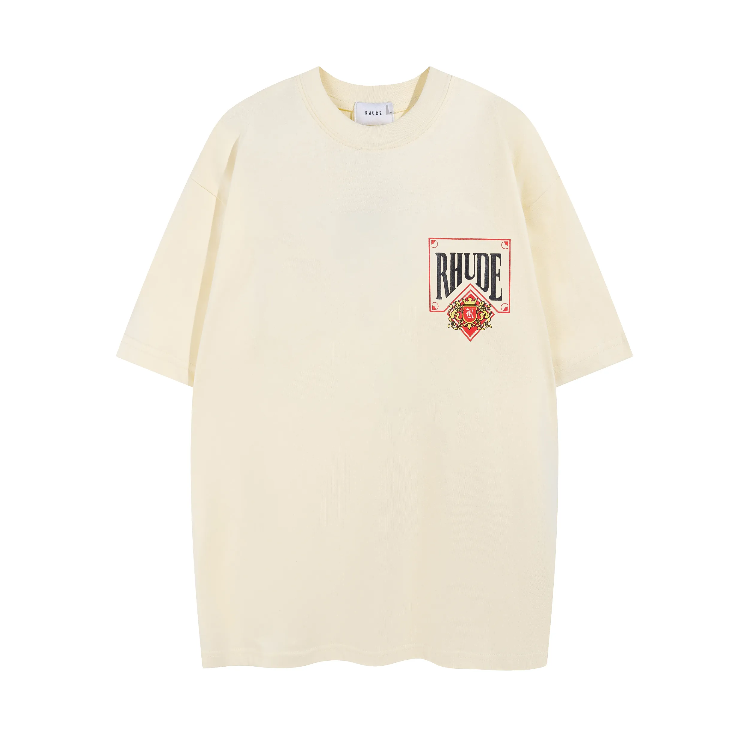 新しいRhude Mens and Women TシャツレタープリントグラフィックティーカジュアルコットンTシャツデザイナートップ半袖ヒップホップストリートウェアS-XL