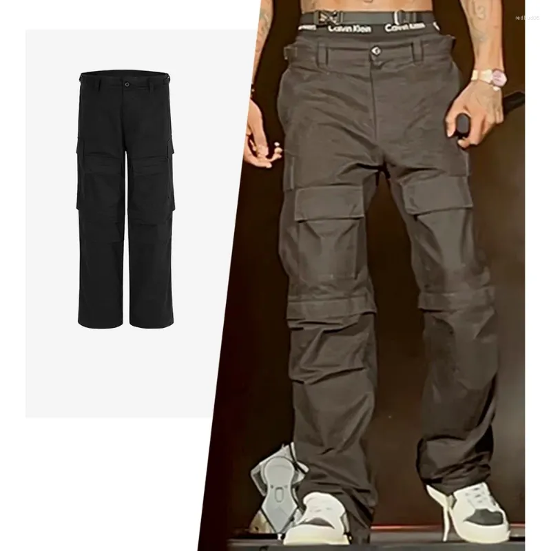 Pantaloni da uomo Pantaloni cargo multitasche in cotone con gamba staccabile Uomo Streetwear Pantaloni hip-hop vintage larghi casual alla moda neri scuri