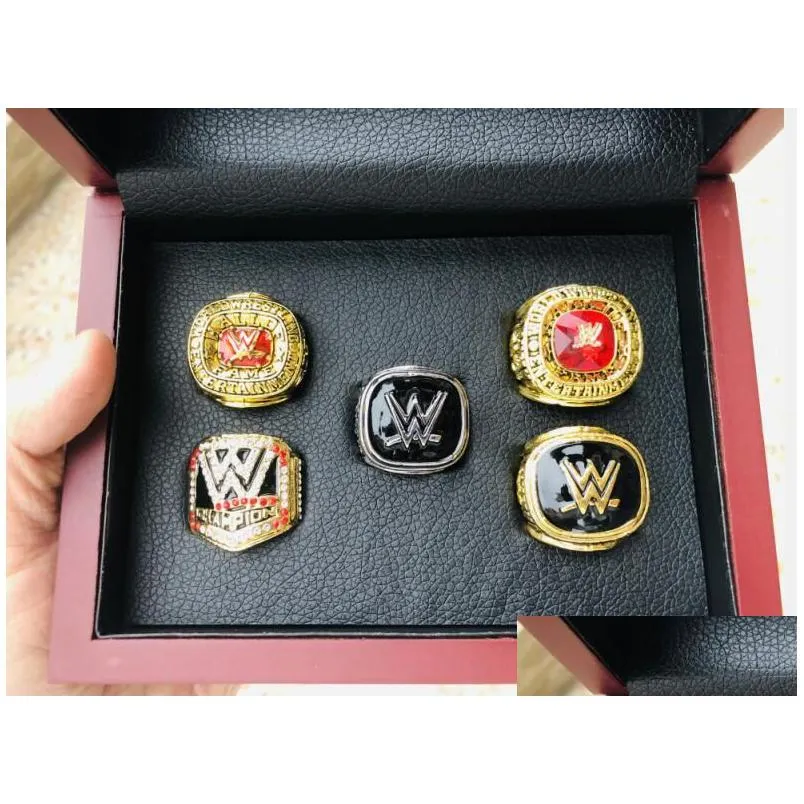 Anillos de racimo 2004 2008 Lucha libre Entretenimiento Salón de la fama Equipo Campeones Campeonato Anillo Conjunto con caja de madera Fan Hombres Niño Regalo Dro Dhuno