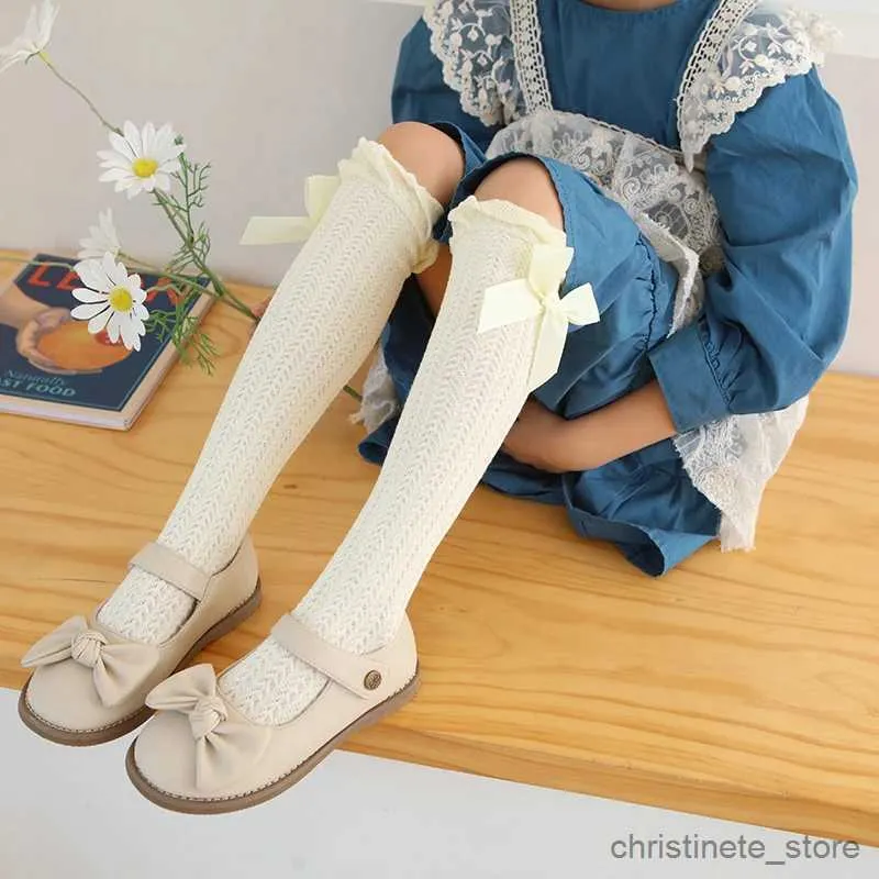 Kids Socks Bubble mouth princess girls soft cotton long socks ventilation mesh baby kids over the knee high socks cute child sweet bow sock R231125