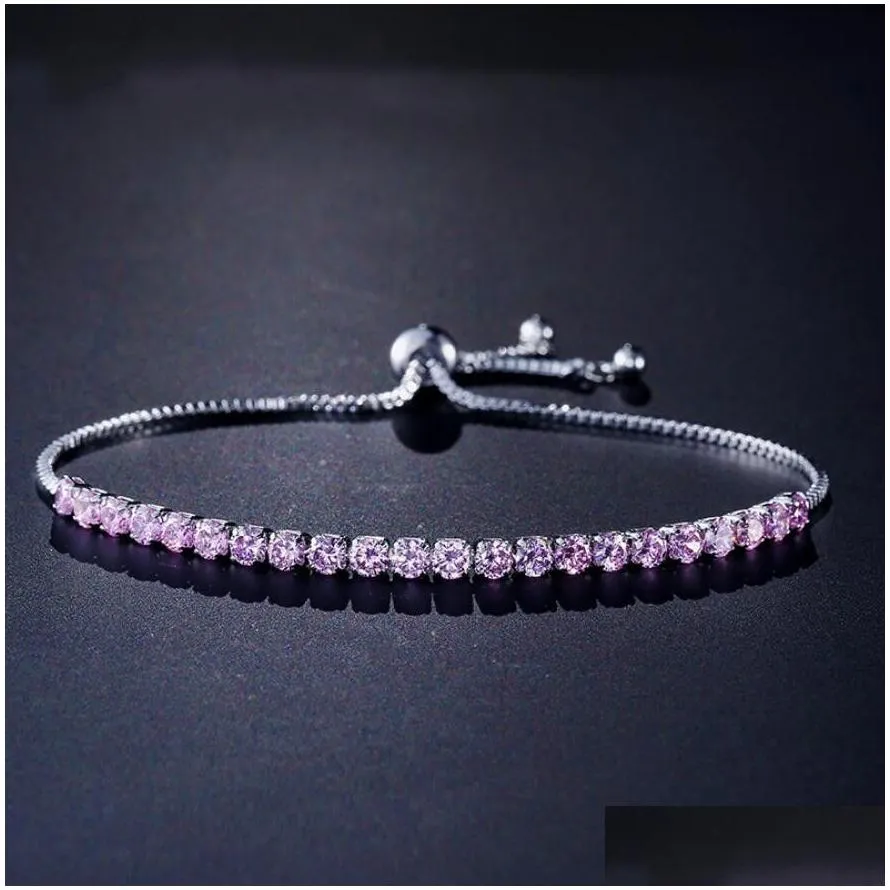 Wedding Bracelets New Brand Simple Fashion Jewelry 18K White Gold Filled Mti Gemstones Cz Diamond Pling Adjustable Lucky Bracelet For Dhg58