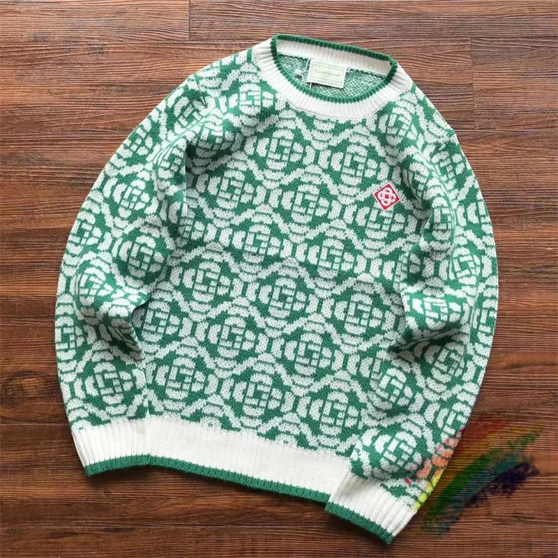 Erkekler Sweaters Yeşil Kazablanka Jacquard Sweater Erkek Kadınlar Günlük Büyük Boy