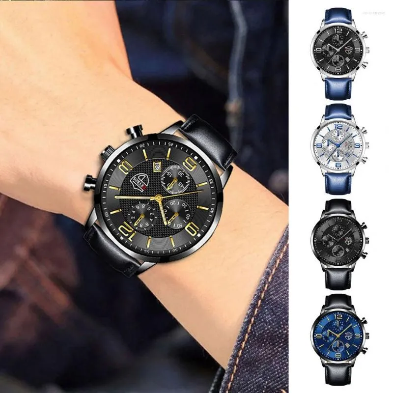 腕時計スタイリッシュなファッションウォッチ正確なクォーツフェイクレザーストラップグローダークメンデートタイムディスプレイ