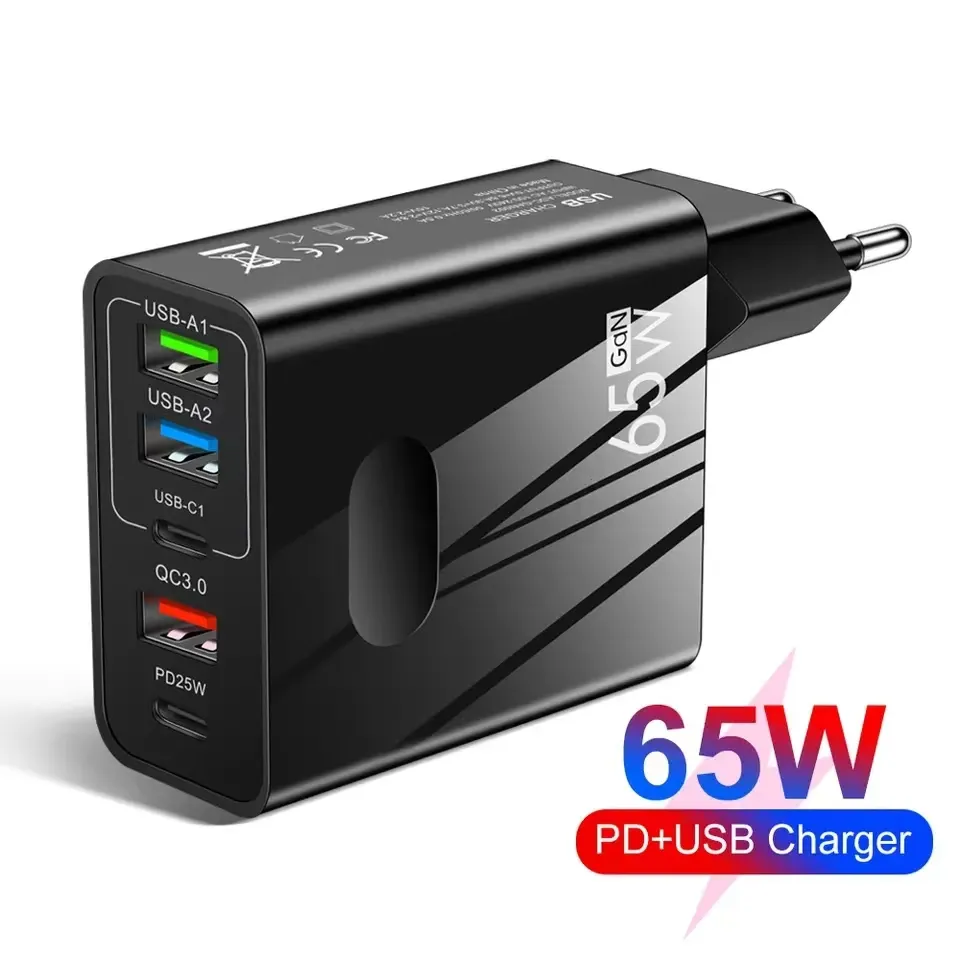 5 Ports 65W GaN Fast Charger PD USB Type C Phone Chargers Power Adapter For Samsung S22 S21 Xiaomi Tablet QC3.0 Quick Charge Wall Charger