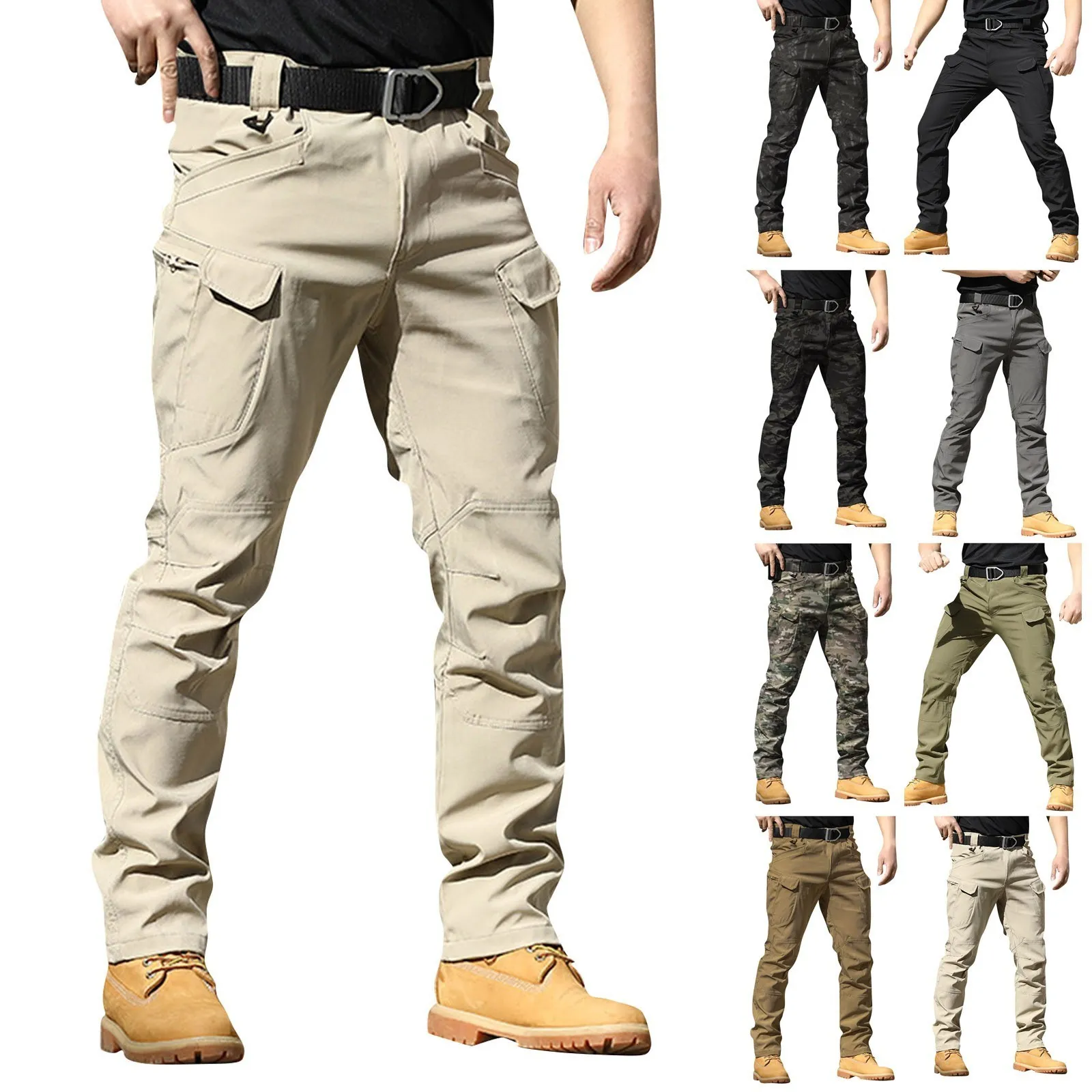 Hommes Vêtements de travail confortables Coton Lin Multi-poche Décontracté  Loose Baggy Long Pantalon cargo A
