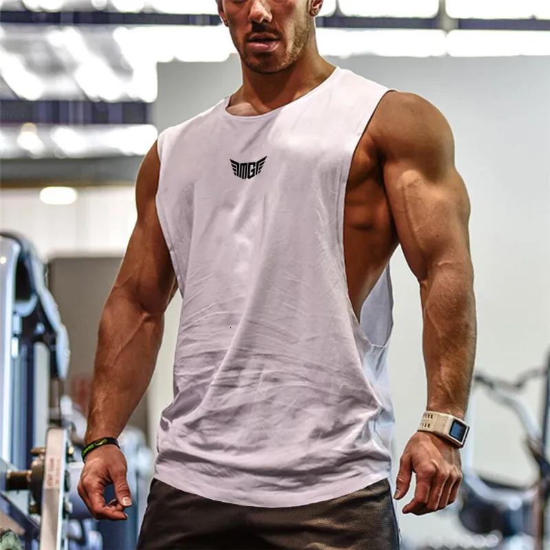 Herren Tanktops Bodybuilding Herren Sport Ärmelloses Shirt Muscle Guys Weste Fitness Drop Armhole Solid Tees Cotton Gym Singlets 230424