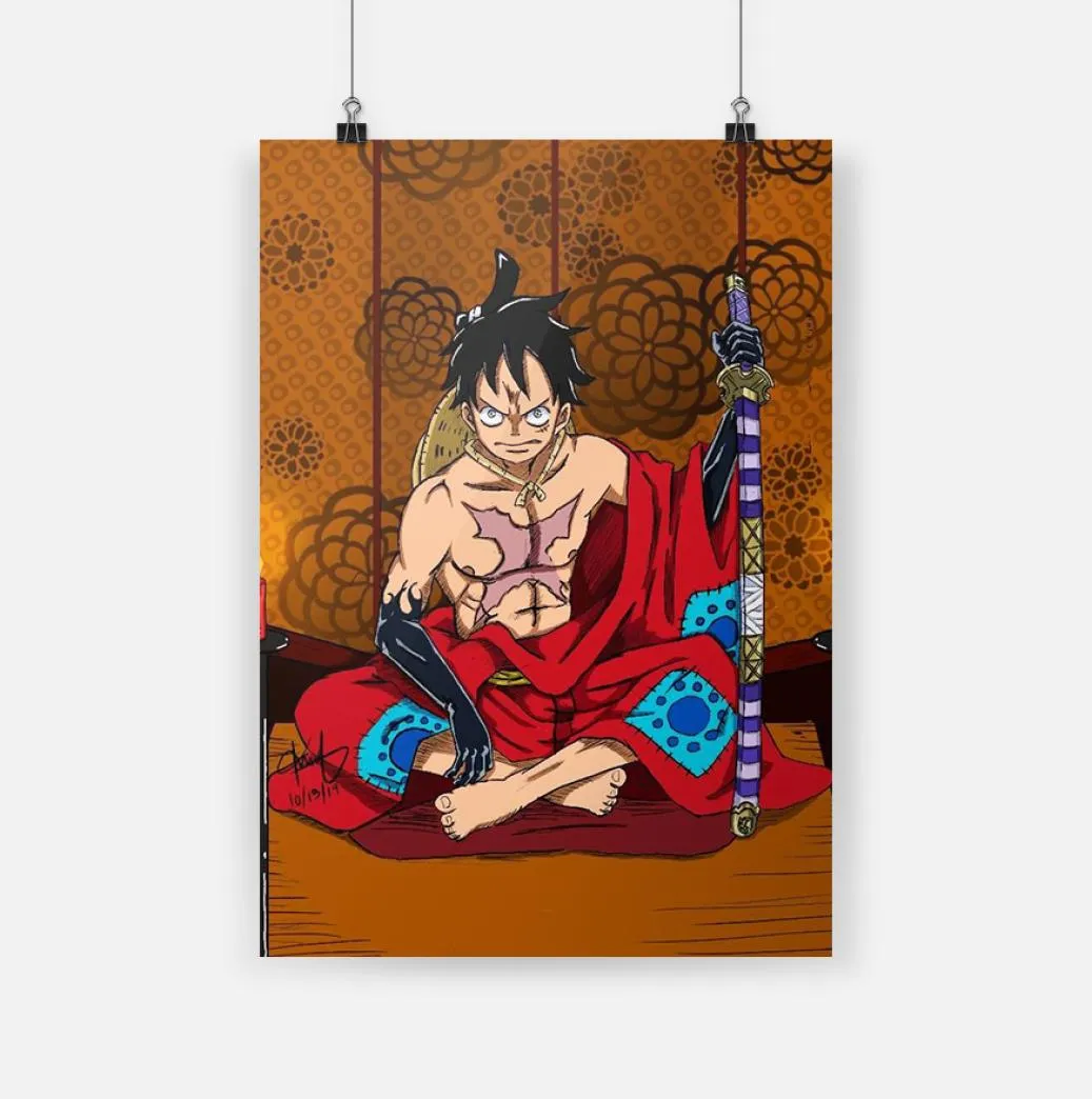 Cappello di paglia Rufy One Piece Anime Canvas Poster Pittura Decorazione di arte della parete Soggiorno camera da letto Studio Decorazione della casa Stampe6057957