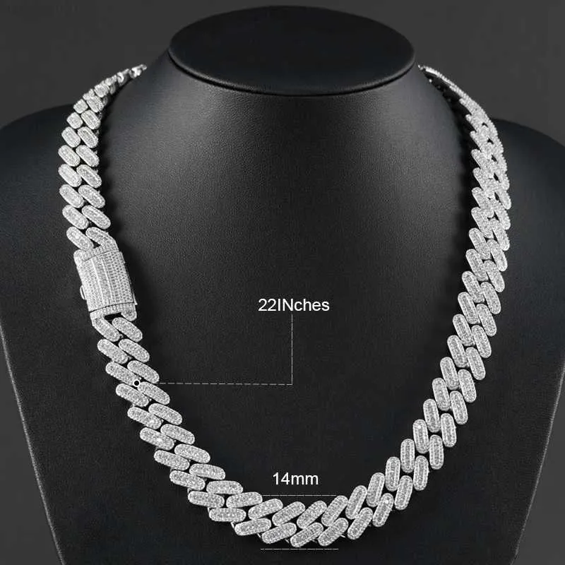 Passera diamanttestare 14mm 925 Sterling Silver VVS Baguette Moissanite Iced Out Miami Cuban Link Chain Necklace