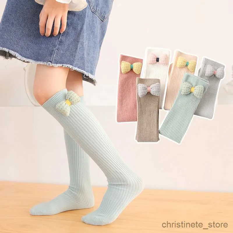 Chaussettes enfants Princesse enfants fille bowknot sur les chaussettes hautes contraste couleur dessin animé arc bande respectueuse de la peau bébé enfant chaussettes longues