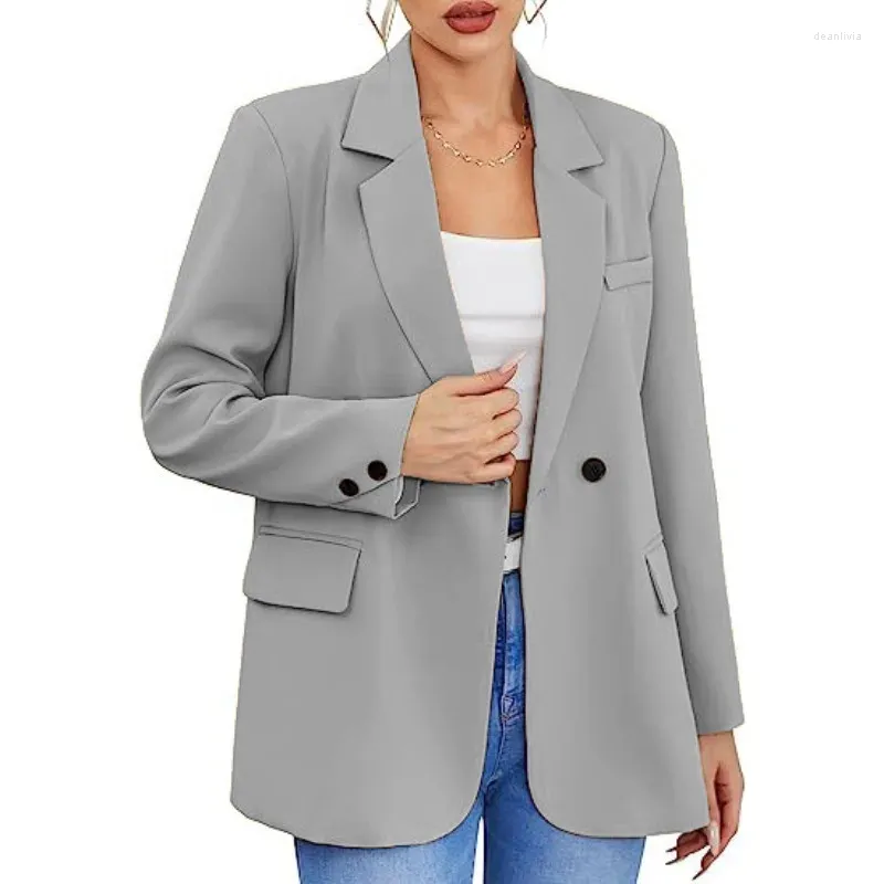 Damespakken Dames Herfst Blazer Effen Kleur Revers Single Button Vest Warm Formeel V-hals Grote maten Kantoor Dame Pak Jassen