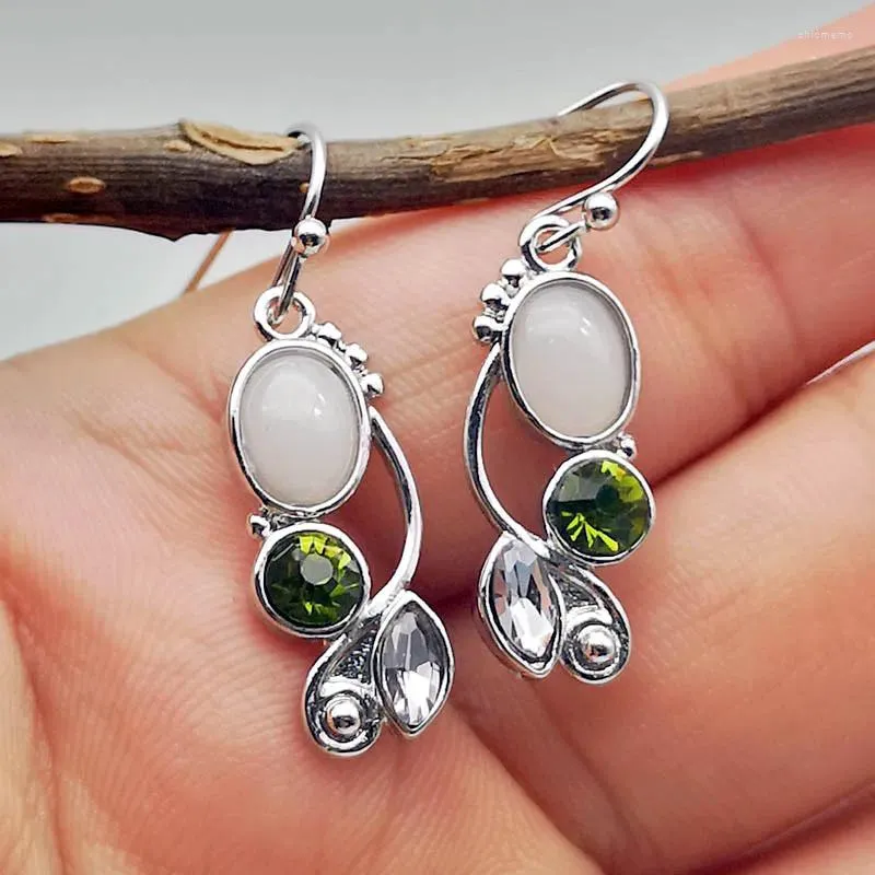 Stud Earrings Bohemian Tribe Plant Leaves Green Stone Dangle For Women 2023 Female Vintage Jewelry Ancient Metal Teardrop Earring