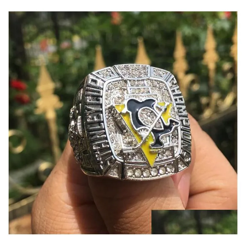 Cluster Rings 2009 Penguins Crosby Cup Hockey Championship Ring Set Men Fan Souvenir Gift Wholesale Drop Drop Deliv Dhcwb