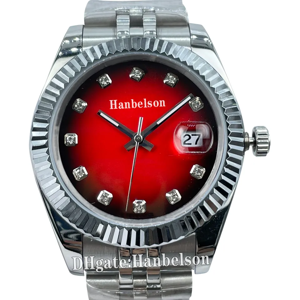 Mens watch Gradient red dial Diamond Automatic movement Date Sapphire glass 316L steel case 41mm Uhr