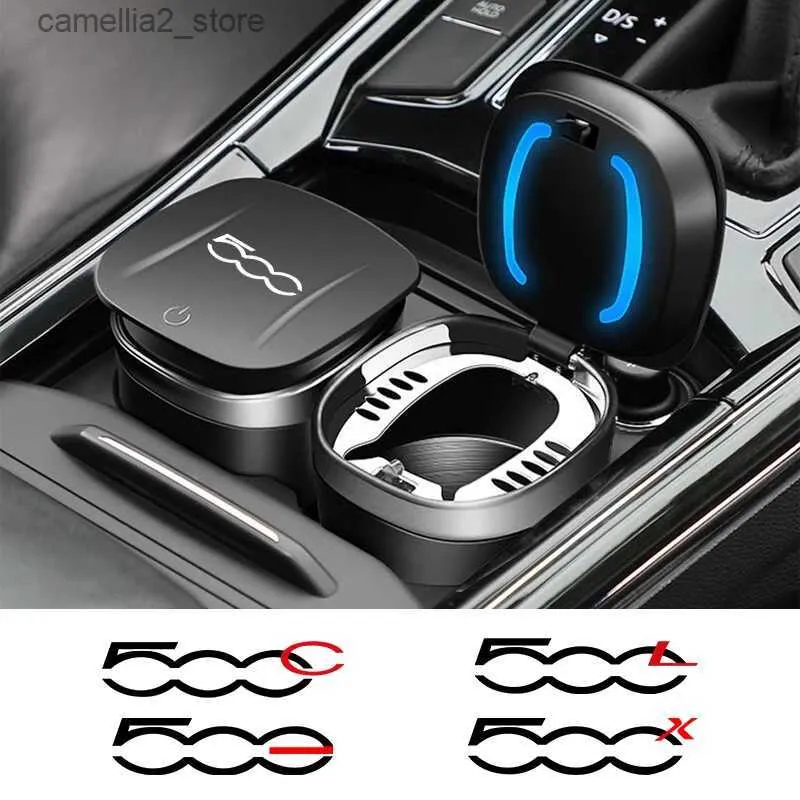 Car Ashtrays Car Ashtray Portable Car Cigarette Ashtray Cup With LED Light For Fiat Abarth 500 500C 500E 500L 500X Car interior Accessories Q231125