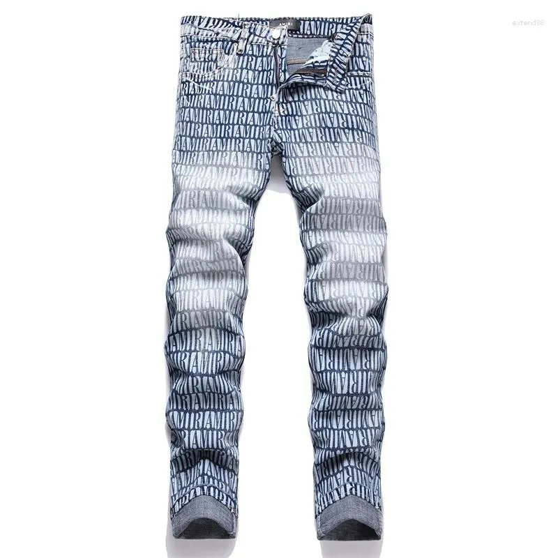 Jeans da uomo stile punk moda lettera stampa slim 2024 pantaloni casual elasticizzati a vita media abbigliamento hip hop