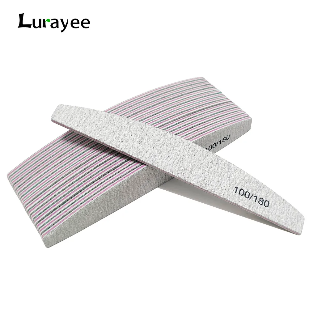 Nagelfiler Lurayee Nail File Buffer 100180 GRIT Half Moon Double Side Sandpaper Nagel Slipslipning Gel Nail Polish Nail Manicure Tool 230425