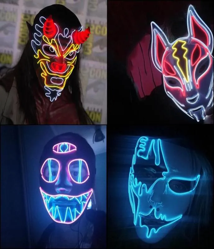 Maschere per feste Cosplay Maschera di Halloween Luminosa Illumina LED EL Wire Neon Glowing Anime Masque Masquerade Horror MaskPartyParty6472549