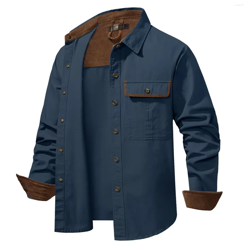 メンズジャケットパッチワークのルーズバージョンコーデュロイ洗浄コットンシャツメタルボタンメンズダウンジャケットミディアムライト