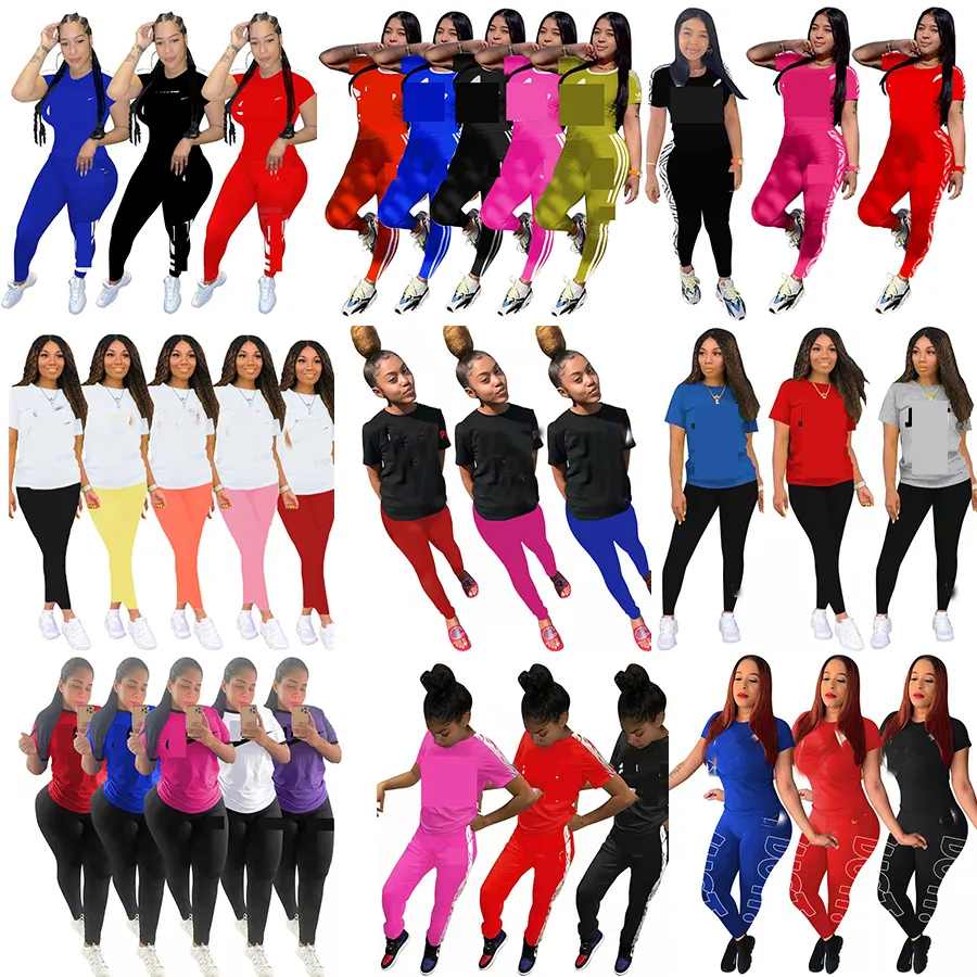 Marka Baskı Yaz Kadınların Takipleri Pantolonlar İki Parçalı Setler Tasarımcı Kısa Kollu Tişörtler ve Ter Pantolon Eşleştiren Takım Takım Kıyafetleri Kadın Giyim Toplu Toptan