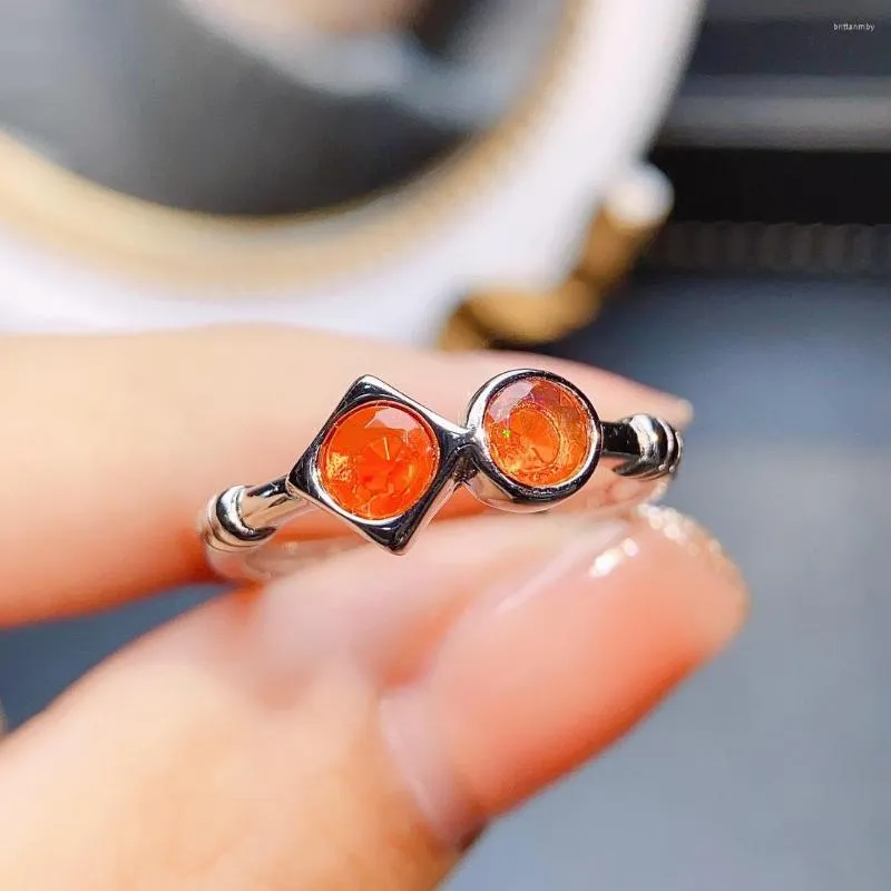 Klusterringar som säljer 925 Sterling Silver Jewelry Natural Orange Opal Ring Women's Engagement Promise