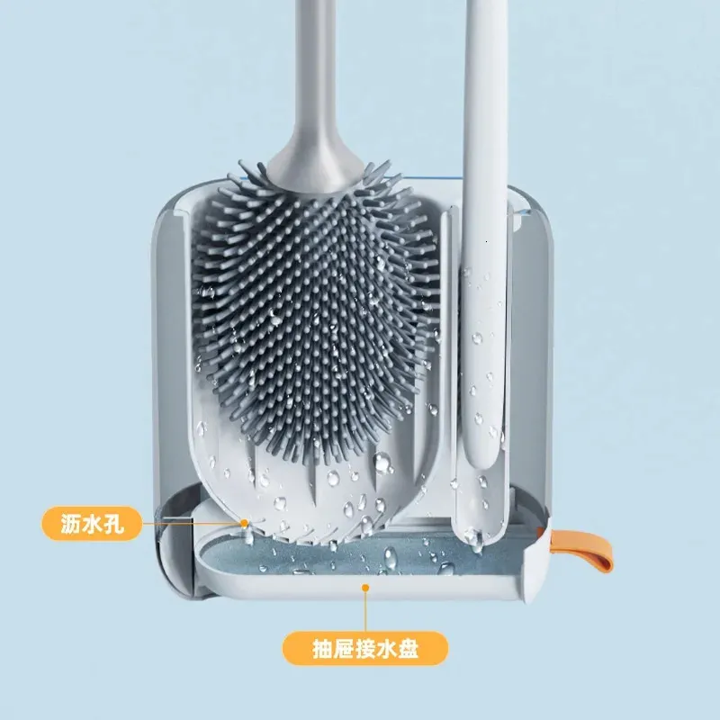 SAVEGA – WC borstel wit siliconen – Toiletborstel met houder en deksel van staal – Hygiënische toilet brush voor badkamer