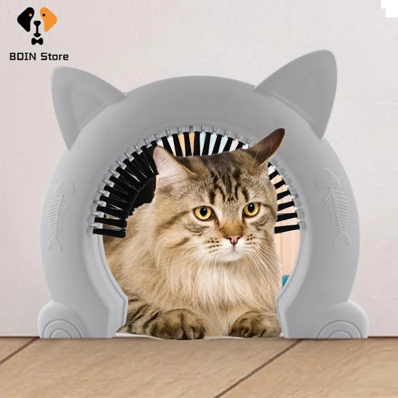 Cages Cat Door for Indoor with Groomer Brush Plastic Small Pet Puppy Safety Gate Flap Door Cat Tickling Comb Pet Gate Door Kit