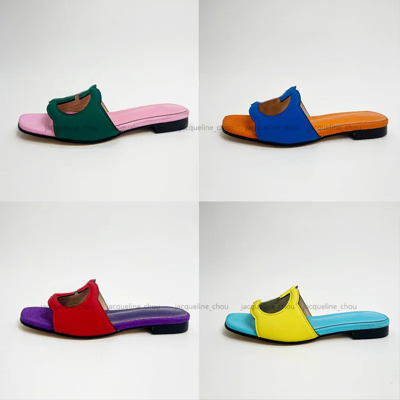 Kadınlar Düz Sandalet Tasarımcı Kaydırıcılar Yaz Moda Mektup Gerçek Deri Katır Plaj Erkek Terlik Düz Renk Boyutu 35-44