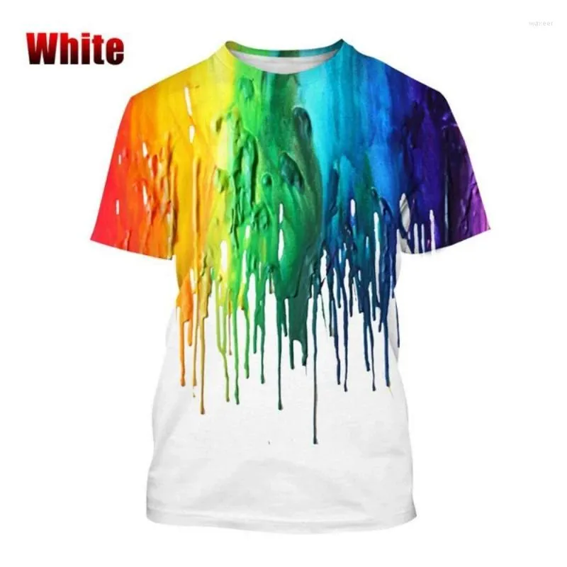 Homens Camisetas 2023 Moda Color Splash Ink Gotejamento Colorido 3D Impresso T-shirt Homens e Mulheres Casual Manga Curta