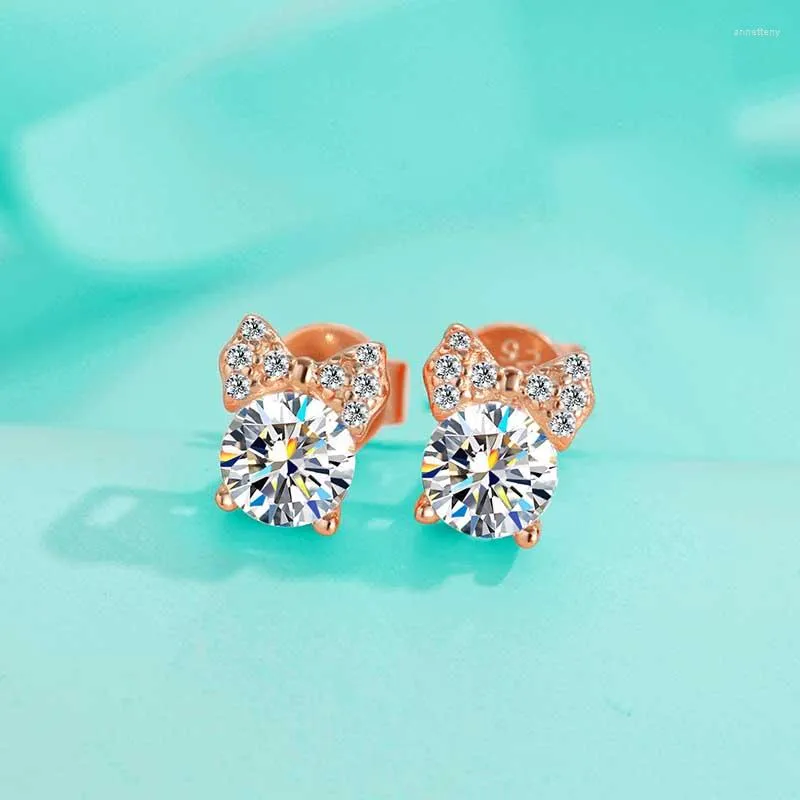 Boucles d'oreilles à tige 1-2ct Moissanite Bowknot plaqué or rose D couleur VVS1 clous d'oreille en diamant en argent sterling 925 avec Gra