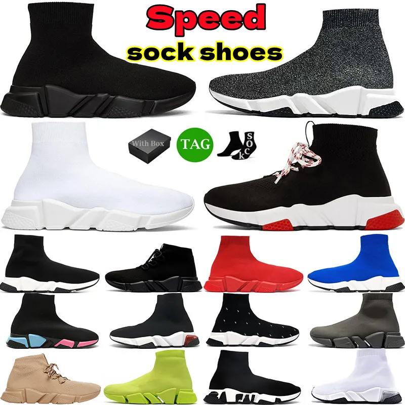 Speed 1.0 2.0 Designer Sapatos Casuais Paris Graffiti Tênis Corredor Malha Meias Preto Tênis Marca D'água plataforma Homem Mulher Tênis Stretch balenciagas balencaiga