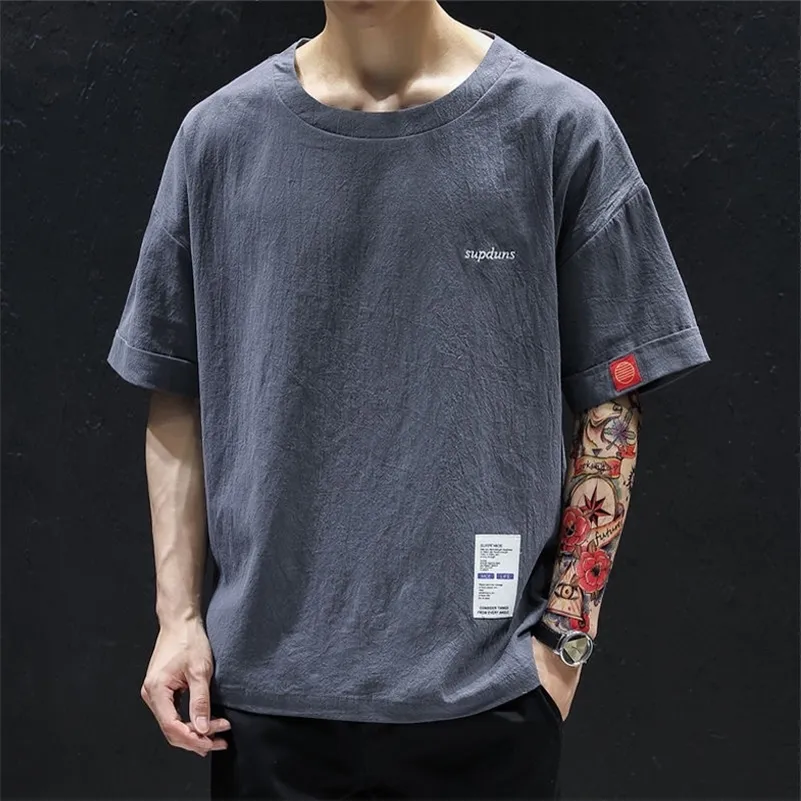 T-shirts voor heren 5xl 4xl 115 kg Men Kleding Loose Hip Hop Shirt Sheeve Young Heren Student Summer Korte mannen Mouwen mouwen linnen stof T-shirt 230426