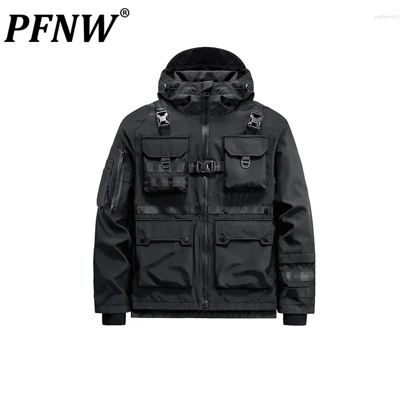 Мужские куртки PFNW с несколькими карманами, куртка Tide Punk средней длины с капюшоном, темная одежда, пальто, весенне-осенняя модная тактическая технологичная одежда 12Z5258