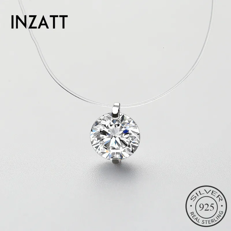 Pendanthalsband Inzatt 925 Sterling Silver Zircon Crystal Pearl Pendant Choker Halsband Transparent fiskelinje Fina smycken för kvinnor 230426