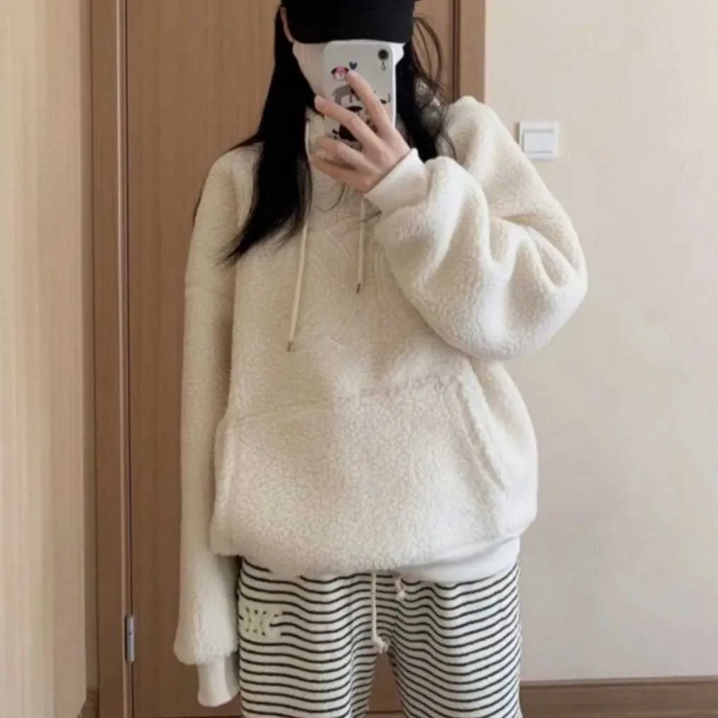 Y Label Classic Return to the Arc de Triomphe Lamb Plush Hoodie Striped Pants for Women