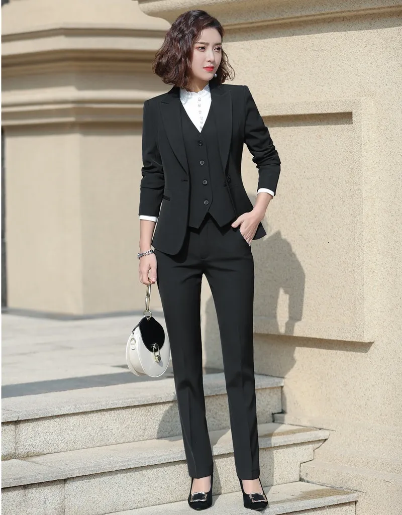 Women's 3 Pieces Set Formal Jacket Coat and Vest Pant Business