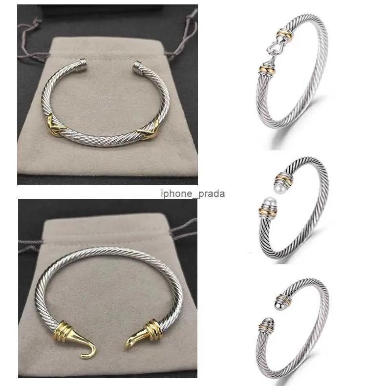 2024 bracelet de diamant bracelets de câble DY pulsera bijoux de luxe pour femmes hommes argent or tête de perle bracelet de manchette en forme de X bijoux de mode pour cadeau de Noël 5MM