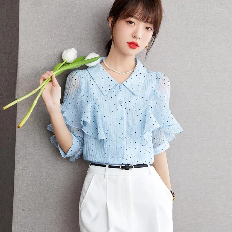 chiffon blue blouse