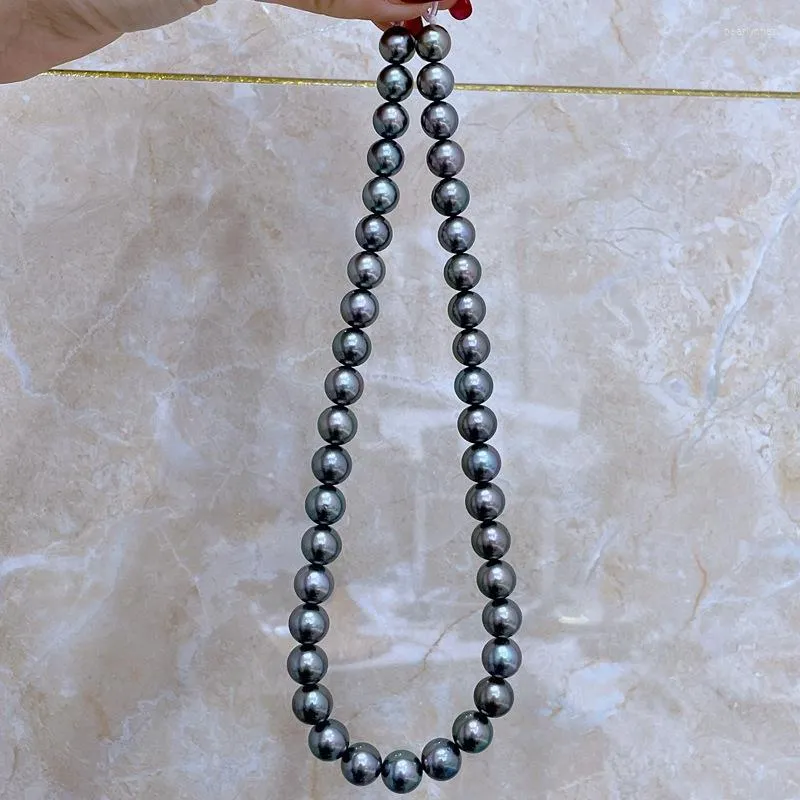 Chaînes Naturel Énorme 18 "11-12mm Mer Véritable Collier De Perles Noires Pour Femmes Bijoux Colliers
