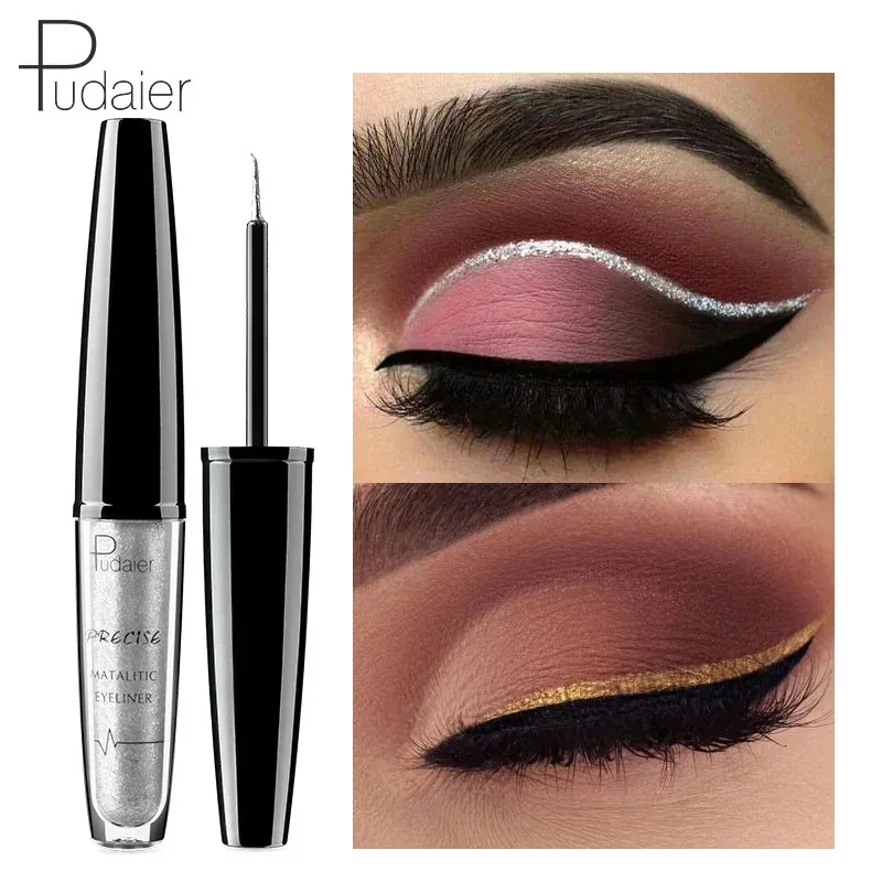 Pudaier Makeup Glitter Eyeliner Liquid Make up Cosmetics Shine Color Eye Liner Pen Evidenzia Matita eyeliner impermeabile in metallo