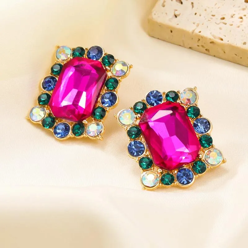 Boucles d'oreilles tendance en métal strass carré, bijoux simples pour fête d'anniversaire, accessoires élégants pour femmes, vente en gros, 2023